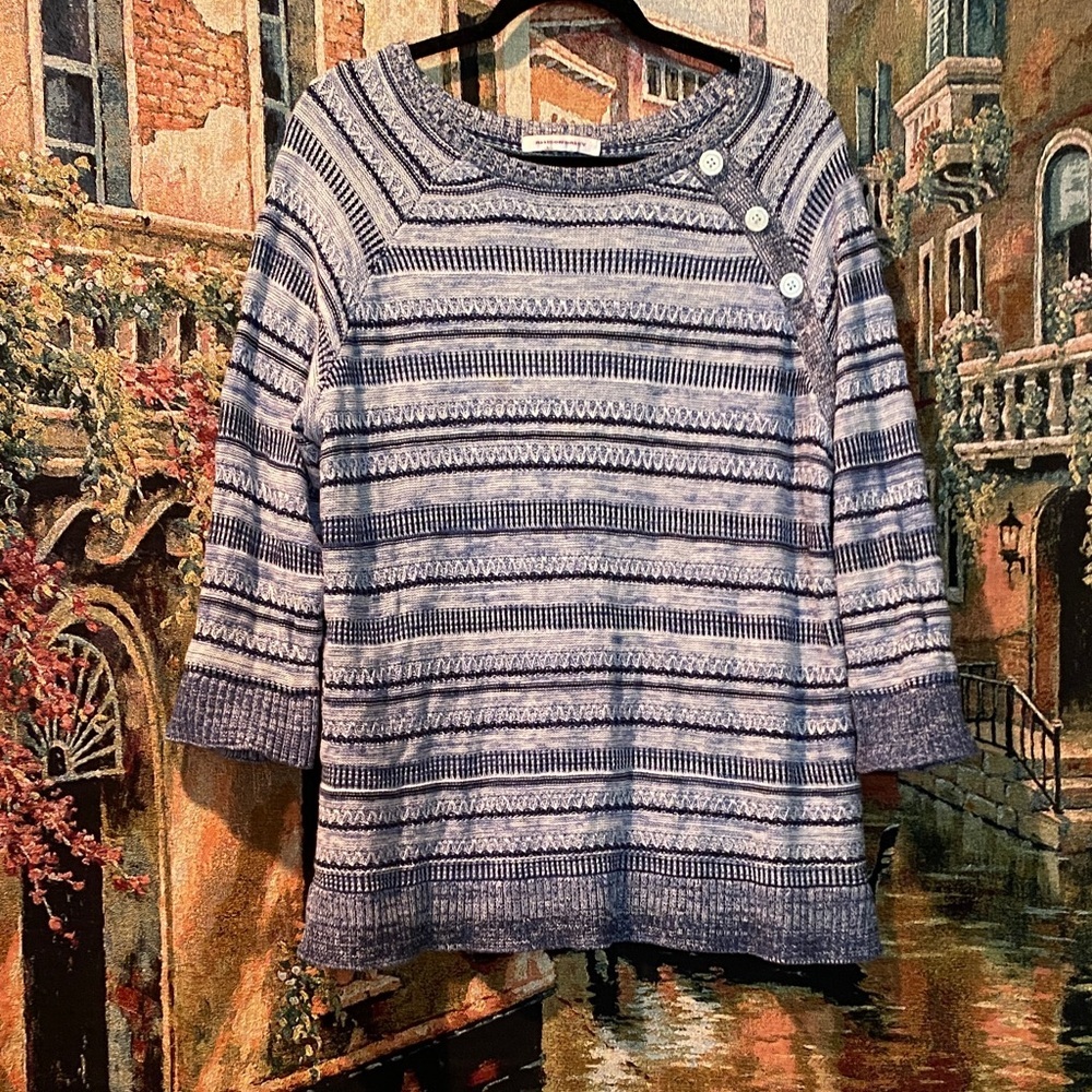 Allison Daley Blue and Cream Knit Sweater